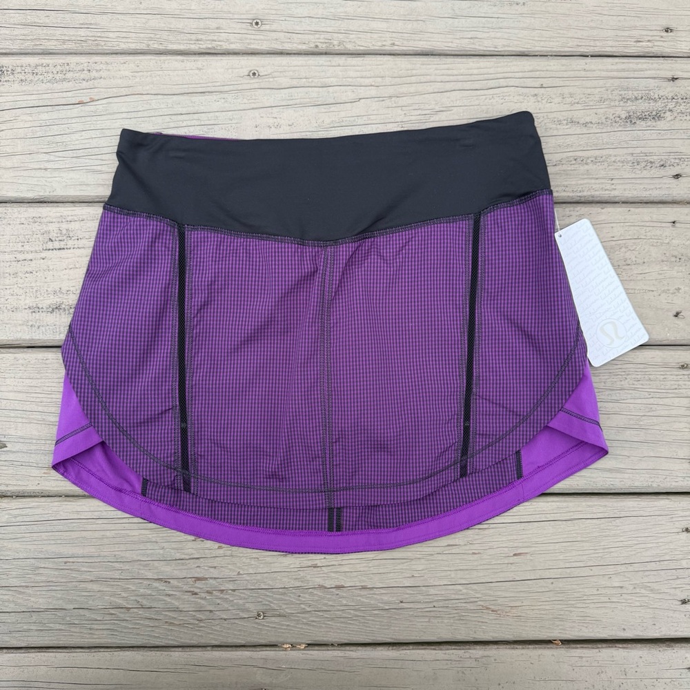 Lululemon Full Stride Skirt in Eighth Gingham Tender Violet Black size 8 Tall